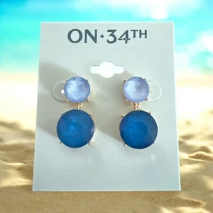On 34th 1 1/16" Gold Tone/Shades Of Blue Post Back Dangle/Drop Earrings-NWT - Picture 1 of 1