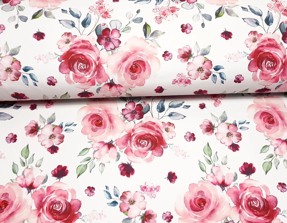 Softshell * Rosen auf weiß * Meterware * NEU - Bild 1 von 1