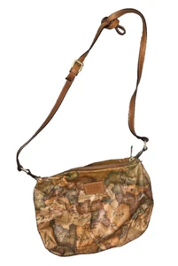 Alviero Martini 1 Classe Womens Shoulder Bag Brown Map Print Zipper Vintage - Picture 1 of 7