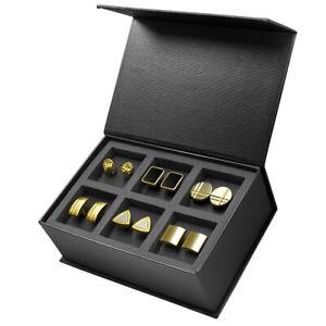 6 Paar Manschettenknöpfe aus Edelstahl Geschenkbox Set gold silber schwarz matt 