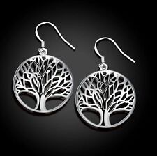 Silver Plated Tree Of Life Dangle Drop Hook Earrings US Seller
