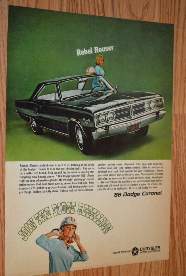 Dodge Coronet 500 383 Rebel 1966 original vintage anuncio impreso anuncio-66 Foto 1 de 1
