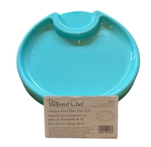 The Pampered Chef Outdoor Party Plate Set of Six Three Color Plastic 10" NEW - Picture 1 of 6
