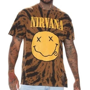 Nirvana Tie Dye Men's Brown T-Shirt with Distressed Smile Face - NWT - Picture 1 of 6