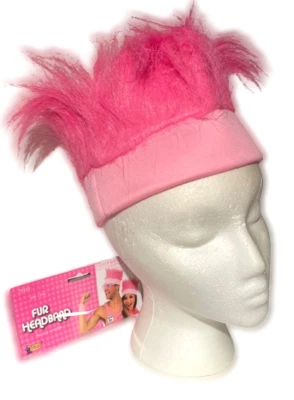 BRIGHT CANDY PINK FUR HEADBAND Funny Clown Wig Spiked Hair Hat Team Costume Joke - Image 1 of 4