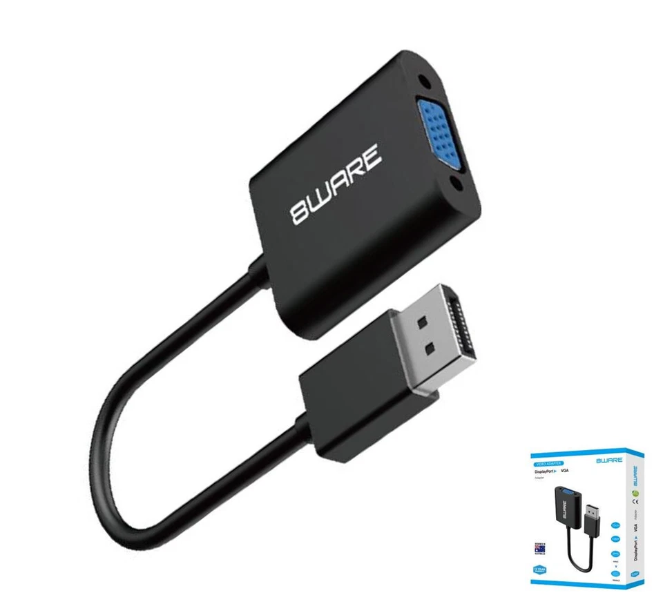 8ware DisplayPort DP to VGA Adapter Converter Cable Male to Female Retail Pack 4 - Image 1 of 1