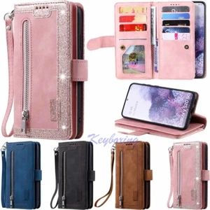 For Samsung S23 Plus S22 S21 S20 S10 S9 S8 Zipper Wallet Flip Leather Case Cover - Picture 1 of 37