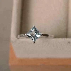 1,55 ct natürlicher Aquamarin Verlobungsring Hochzeit Braut 14 K Weißgold massiv - Bild 1 von 7