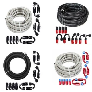 10/16/20FT 6/8/10/AN Stainless Steel Braided Fuel/Oil/Gas Hose Line Fittings Kit - Picture 1 of 41