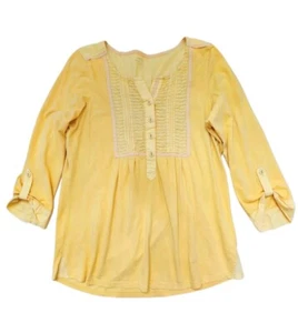 Charter Club Missy Yellow Rouched Tunic 3/4 Sleeves Size L See Measurements - Picture 1 of 11