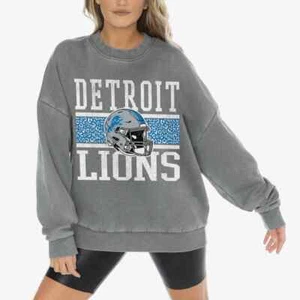 Detroit Lions NFL Women's Gray Vintage Wash Oversized Pullover Sweatshirt NWT - Picture 1 of 18