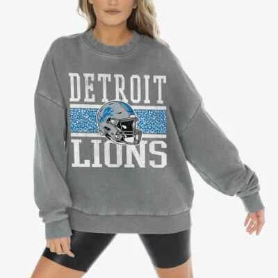 Detroit Lions NFL Women's Gray Vintage Wash Oversized Pullover Sweatshirt NWT - Image 1 of 4