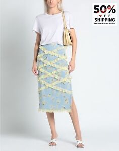 RRP €553 BLUMARINE Silk Pencil Skirt IT40 US4 UK8 S Ruffle Trim Made in Italy