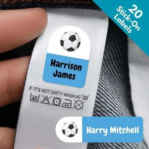 20 Blue & White Football Personalised Name Labels - Picture 1 of 9