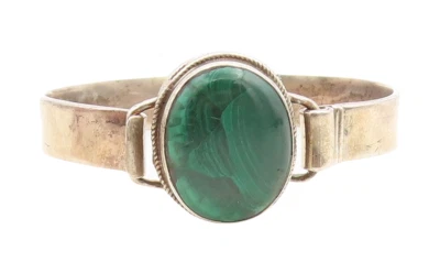 Brazalete Brazalete Gancho Torcido Malaquita Vintage Plata de Ley 925 - BT1685 Foto 1 de 4