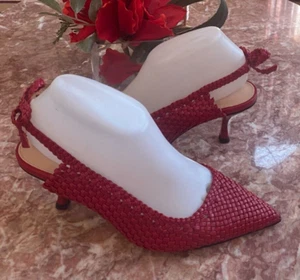 New ZARA Braided Red Slingback Woven Kittens Size 37/US 7M, $99 - Picture 1 of 12
