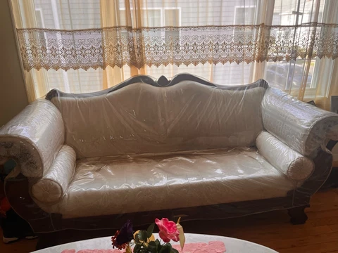 3 Piece Solid Wood Cream Colored Antique Victorian Settee Sofa Set Cover