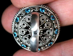 Rare Custom 925 Silver Filigree Ring, CZ Ruby & Blue Topaz, Unique Jewelry - Picture 1 of 4