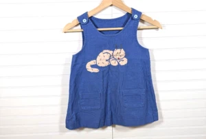 Vintage Dress Girl Sz 7 Overall Corduroy Embroidery Cat Floral Cottage Handmade - Picture 1 of 10