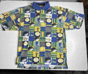 BUGLE BOY Company Polo Shirt Men’s L Blue Short Sleeve 18 All Over Print - Picture 1 of 8