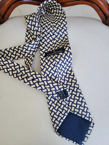 Ermenegildo Zegna Silk Tie Yellow, Blue & White Graphic Design-Lined-3 1/2" @ V - Picture 1 of 14