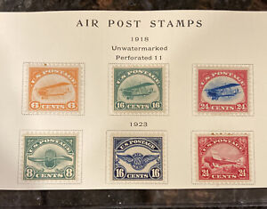 1918 & 1923 US Air Post Stamps Complete Set Scott C1, C2, C3, C4, C5, C6. MH.