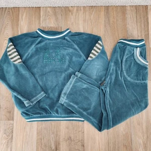 Little Loungers Velour Tracksuit Girls Size 6 Set Embellished Teal Green - Picture 1 of 16