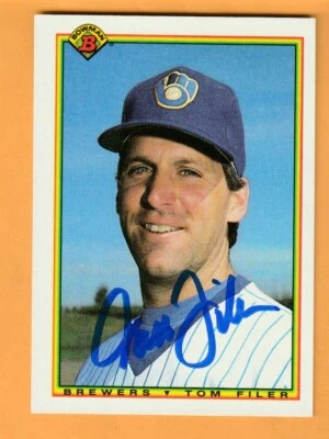Tom Filer Milwaukee Brewers AUTO Signed 1990 Bowman La Salle Explorers - Image 1 of 2