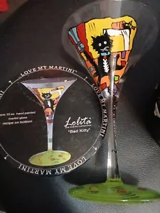 Seltenes Lolita handbemaltes signiertes Martini Glas "BAD KITTY" mit Rezept auf Boden - Bild 1 von 5
