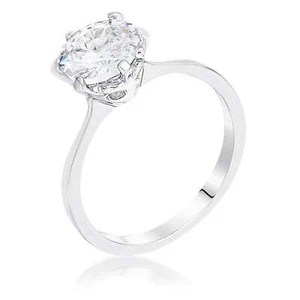2Ct Rhodium Round Cut Scallop Solitaire Engagement Ring - Picture 1 of 1