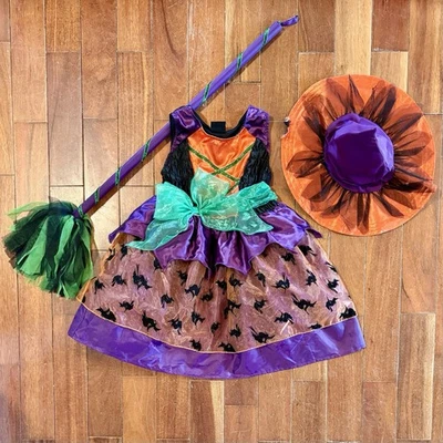 VTG Children’s Place TCP Witch Halloween Costume Dress Hat (Flaw) Broom Sz S 5 6 - Image 1 of 4
