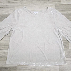 J. Jill Womens White Crushed Velvet Blouse Size Large 3/4 Sleeves - Picture 1 of 10