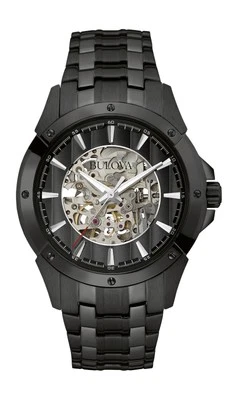 Bulova Men's Classic Automatic Skeleton Black Stainless Steel Watch 43 MM 98A147 - Image 1 of 4