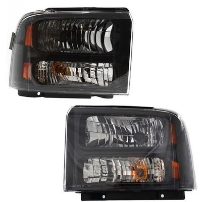 Faros diestros y diestros para Ford F-250 Super Duty 2005-2007 halógenos con bombillas negros Foto 1 de 4
