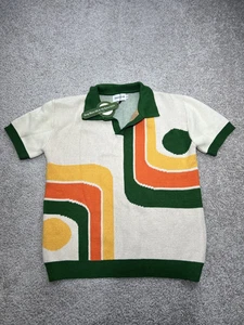 Oxknit Store Pullover Herren Medium Strick Poloshirt Beige Geometrisch Retro 60s Style - Bild 1 von 11