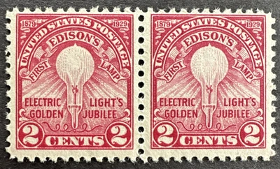 US 1929 Scott # 654 Pair MNH Edison 1st Electric Light Golden Jubilee - Image 1 of 2
