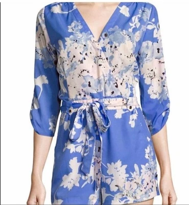 Mameluco para mujer Yumi Kim azul envolvente floral con bolsillos mangas 3/4 talla S pequeño Foto 1 de 4