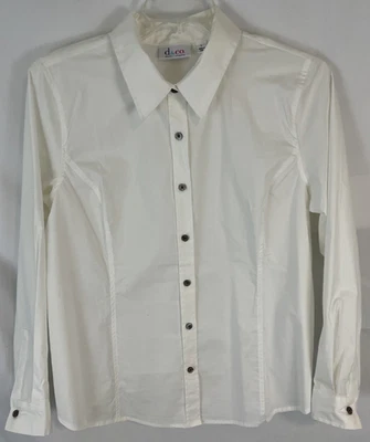 Camisa lisa de popelina elástica manga larga Denim & Co con costuras de princesa talla L A82182 Foto 1 de 4