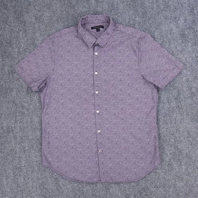 Camisa John Varvatos Para Hombre Grande Púrpura Floral AOP Abotonada Manga Corta Algodón Foto 1 de 4