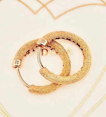 LIMITED EDITION New Pandora Rose Gold Matte Brilliance Hoop Earrings 287930 - Image 1 of 4