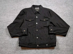 Guess Jacket Mens Large Black Denim Dillon Cotton Stretch Full Button Biker  - Picture 1 of 9