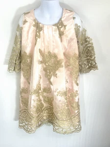 Chasing Fireflies Dress Girls XS 4/5 Pink Gold Lace Overlay Floral Party Fancy - Picture 1 of 18