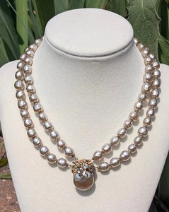 Vintage signiert Miriam Haskell 2 Strang Faux Barock Perlen Halsband/Halskette - Bild 1 von 3