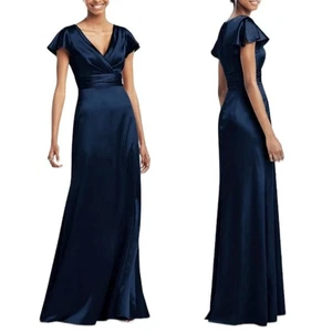 Maxi Vestido SOCIAL DAMAS DE HONOR NUEVO CON ETIQUETAS Flutter Manga Casquillo Azul Medianoche Talla 14 - Imagen 1 de 11