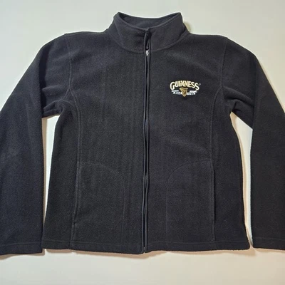 Guinness Beer Jacket Mens Medium Black Fleece Embroidered Harp Full Zip Pockets - Image 1 of 4