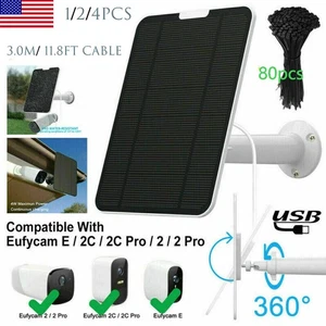 4W Solar Panels for Eufy Eufycam Cam E/2C/E/2 Pro Wall Mount 13ft Power Cable - Picture 1 of 11