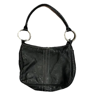 VINTAGE DONALD J PLINER SCHWARZ LEDER HANDTASCHE HANDTASCHE METALLSCHLAUFE GRIFFE (43) - Bild 1 von 14