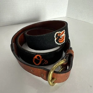Baltimore Orioles Belt Mens 40 Black Logo Smathers Branson Needlepoint Leather - Picture 1 of 6