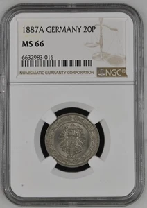 Coin Empire 20 Pfennig 1887 A NGC Ms 66 Pracht nswleipzig - Picture 1 of 3