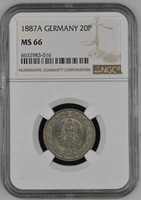 Coin Empire 20 Pfennig 1887 A NGC Ms 66 Pracht nswleipzig - Image 1 of 3